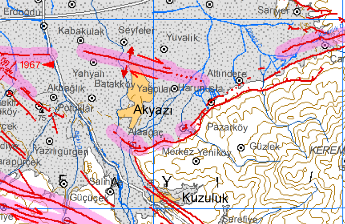 Diri fay hattı haritası: Akyazı detayı